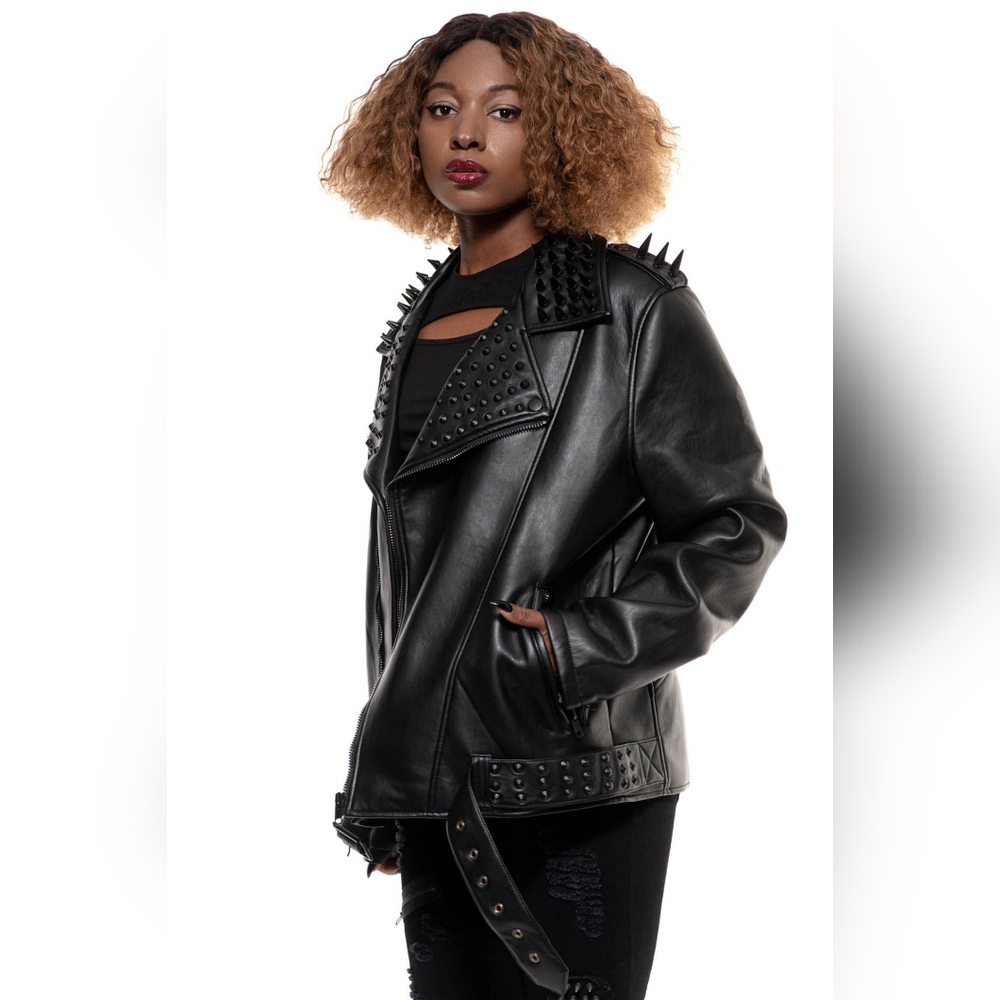 NWT Killstar Black Studded Vegan Leather Creeping Death Jacket Unisex Men XS